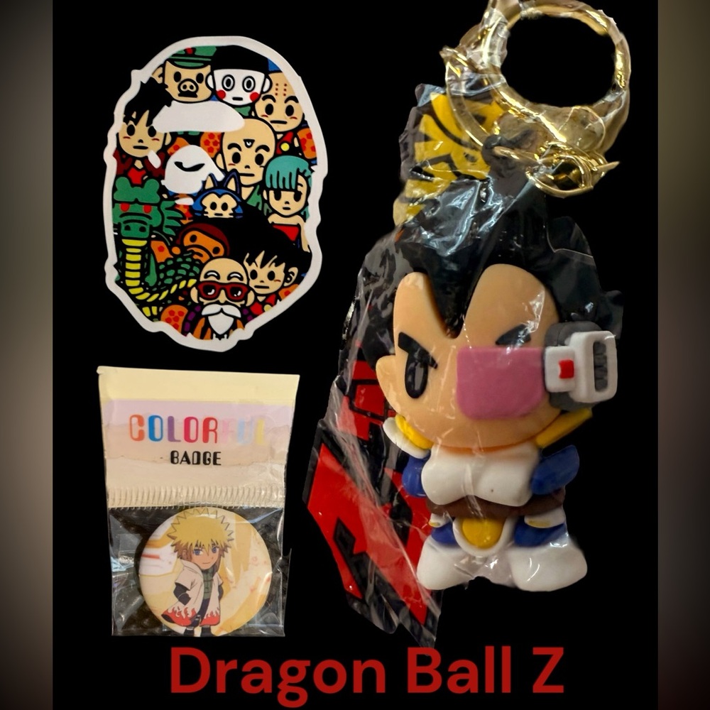 Dragon Ball Z Vegeta keychain clip Vinyl figure Tail Naruto pin 3” sticker Lot